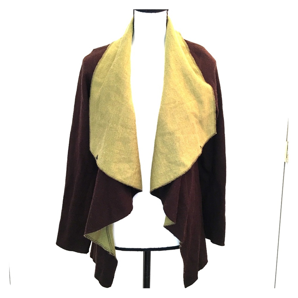 Revue wool green brown waterfall cardigan sweater